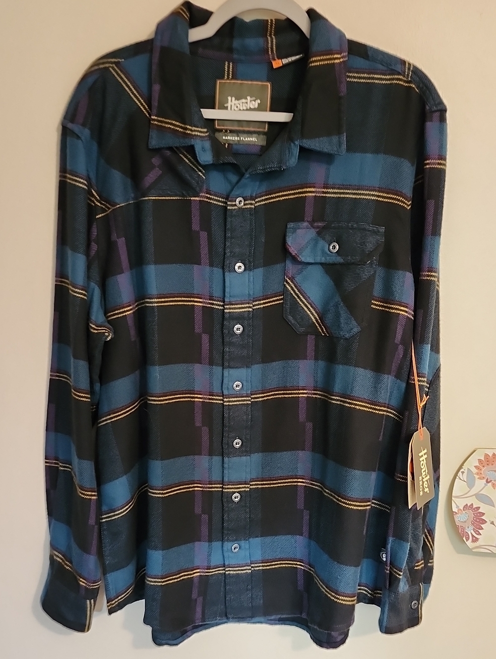 NWT. Howler Brothers Black, Blue & Purple Plaid Button-Down Shirt XL